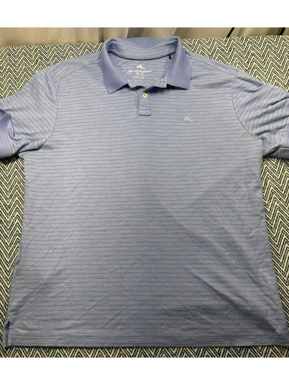 Tommy Bahama Mens XL Blue Striped Polo Shirt Short Sleeve Casual Wear